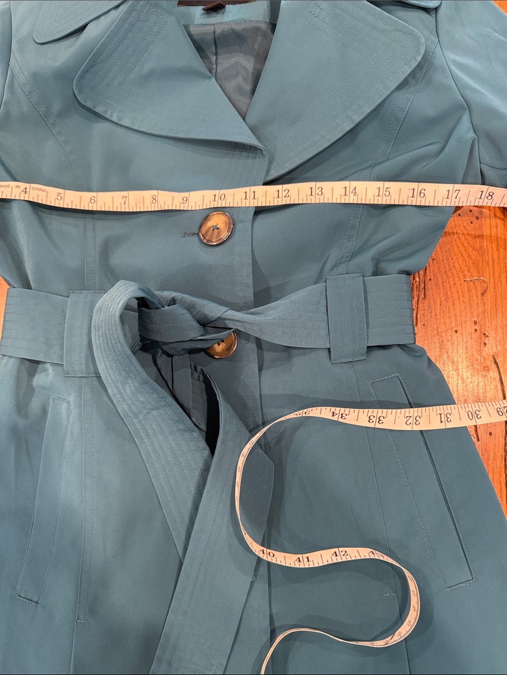 London Fog Teal Blue Classic Trench Coat Rain Jacket Petite XS PXS - Picture 7 of 11